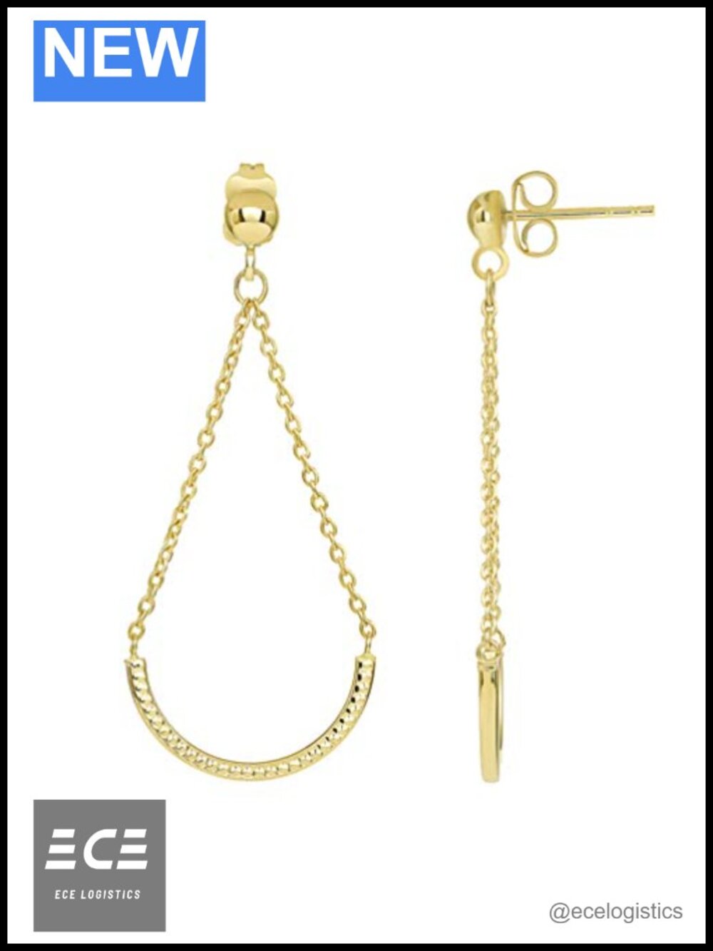 14k Yellow Gold Open Teardrop Rolo Chain Drop Earrings Friction Back